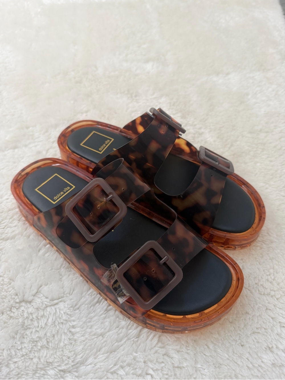 Dolce Vita Tortoiseshell Brown Double-Buckle Slide Sandals